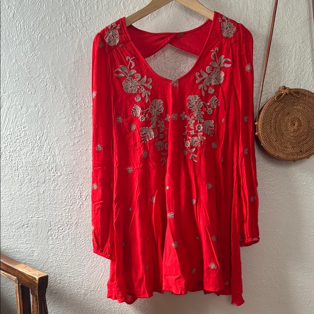 Free People Embroidered Red Women's Dress